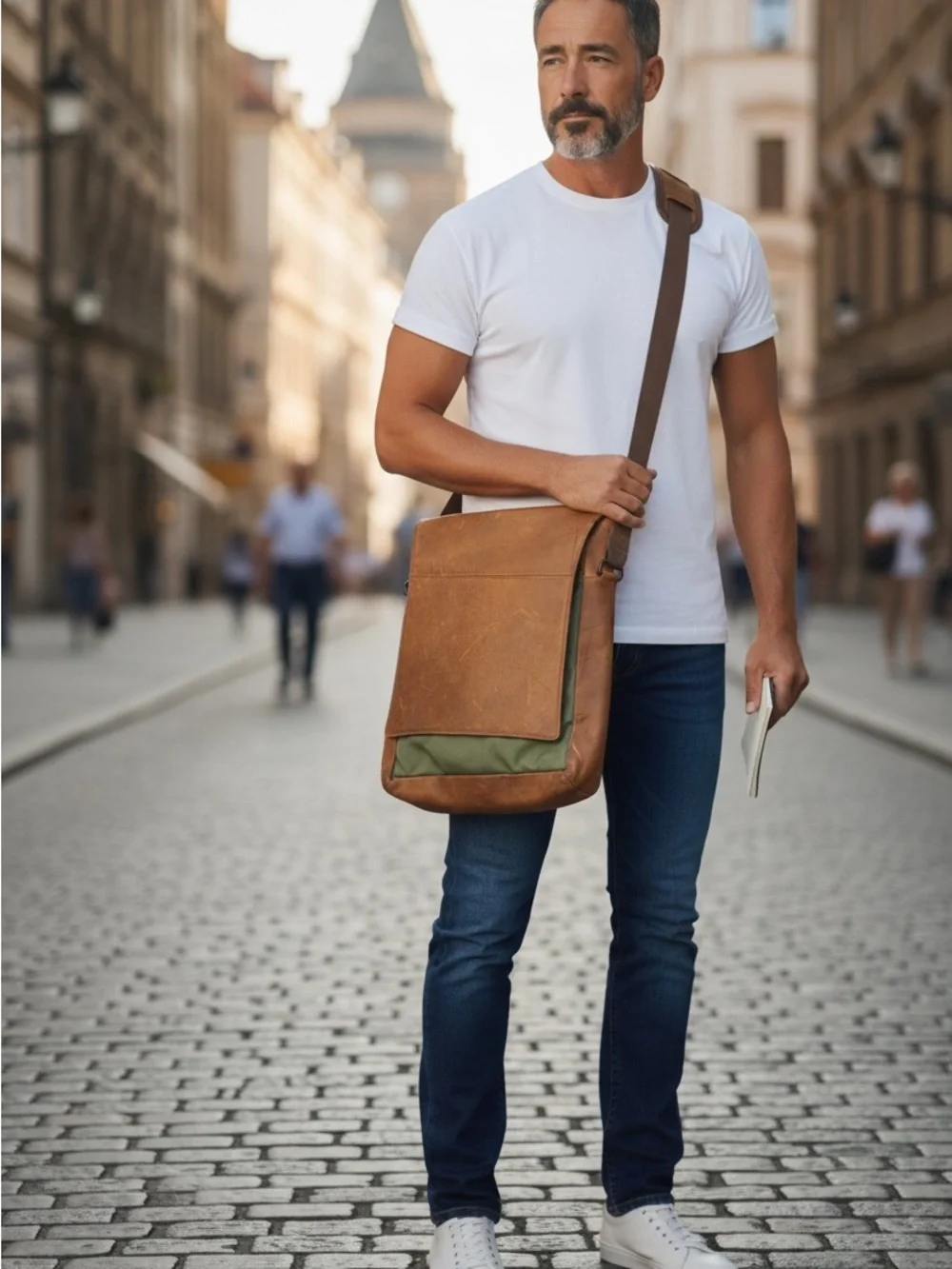 Waterfield Men's Brown Leather Crossbody 17in large Messenger Bag